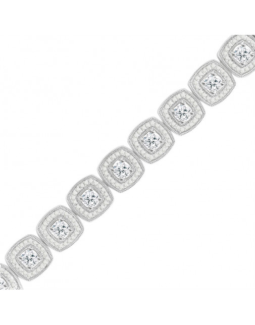 Cushion Shape Design Diamond Bracelet in 9ct White Gold with Princess Cut Diamonds